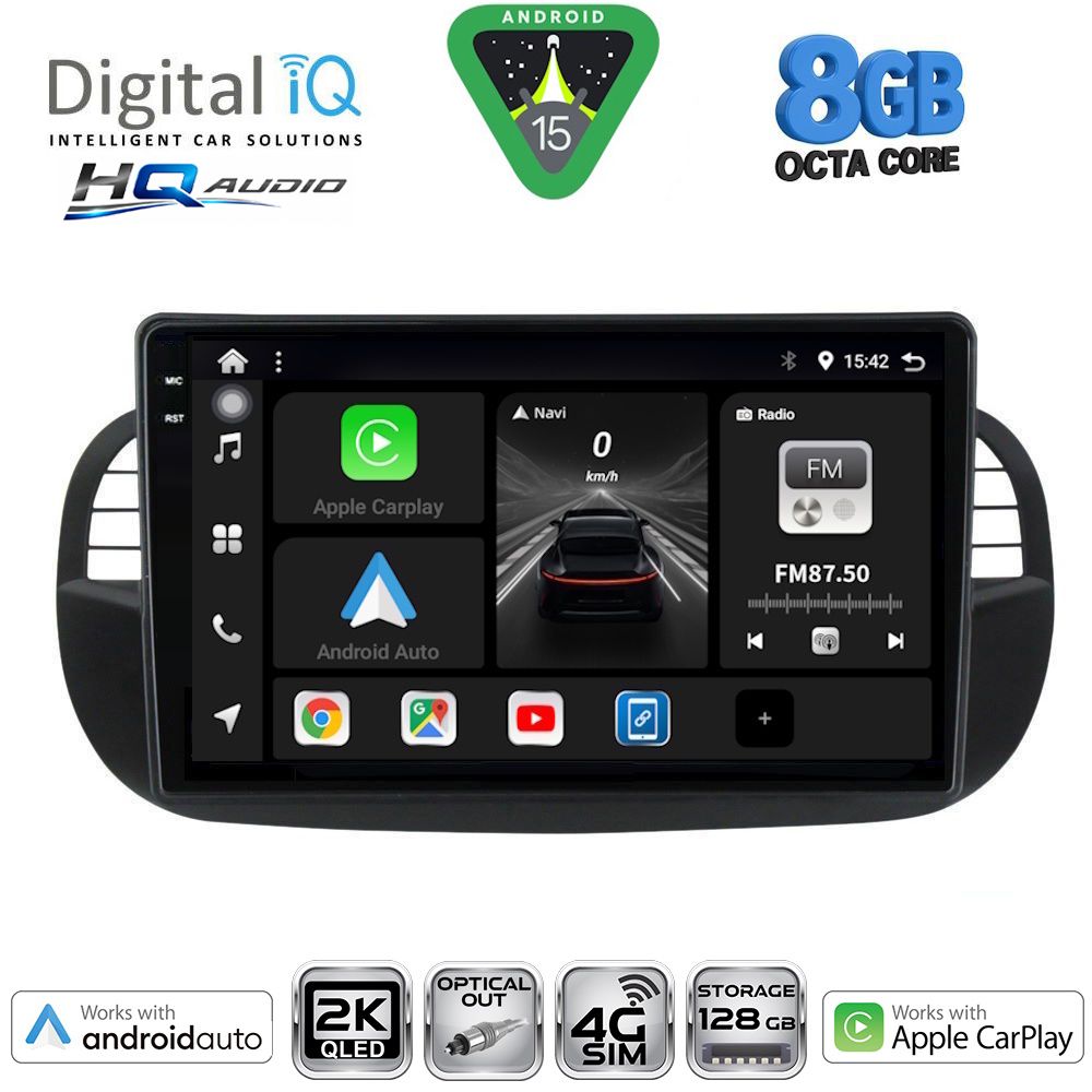 DIGITAL IQ BXK 20130BL_CPAA (9inc) MULTIMEDIA TABLET for FIAT 500 mod. 2007-2015 (BLACK)