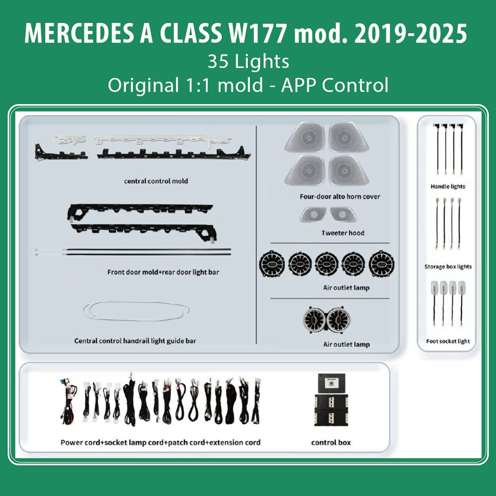 DIQ AMBIENT BENZ 8177 TRIM (Digital iQ Ambient Light Kit for MERCEDES A CLASS W177 mod. 2019-2025 35 Lights Trim Kit)