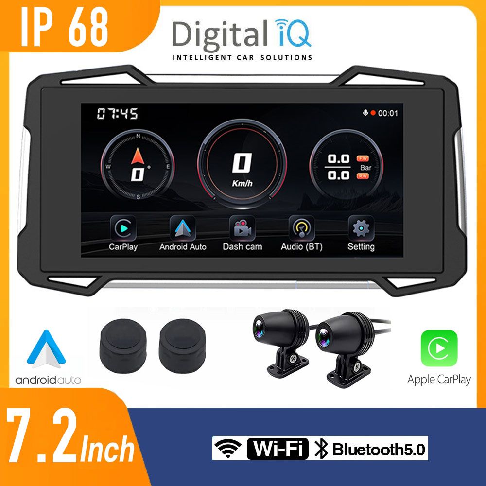 DIGITAL IQ PNA 7200_CPA (7.25inc) MOTORCYCLE CARPLAY-ANDROID AUTO (with TPMS - 2 DVR CAMERAS)