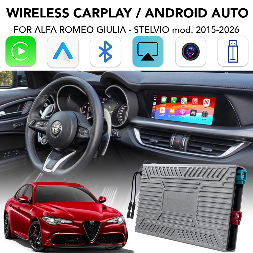 LENOVO LTP AR 2749F CPAA (INTERFACE WIRELESS CARPLAY / ANDROID AUTO BOX for ALFA ROMEO GIULIA - STELVIO mod. 2015-2026 with 2 CAMERAS)