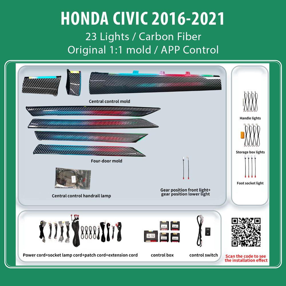 DIQ AMBIENT HONDA CIVIC Χ CF DYN (Digital iQ Ambient Light for Honda Civic mod. 2016-2021 with 23 Lights