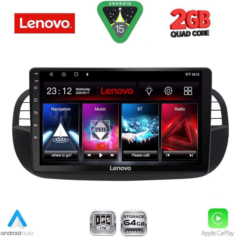 LENOVO LVD 2130BL_CPA (9inc) MULTIMEDIA TABLET for FIAT 500 mod. 2007-2015 (BLACK)