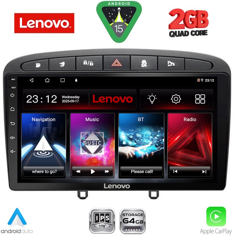 LENOVO LVD 2513BL_CPA (9inc) MULTIMEDIA TABLET for PEUGEOT 308 mod. 2007-2012 - RCZ mod. 2009-2015 (BLACK)