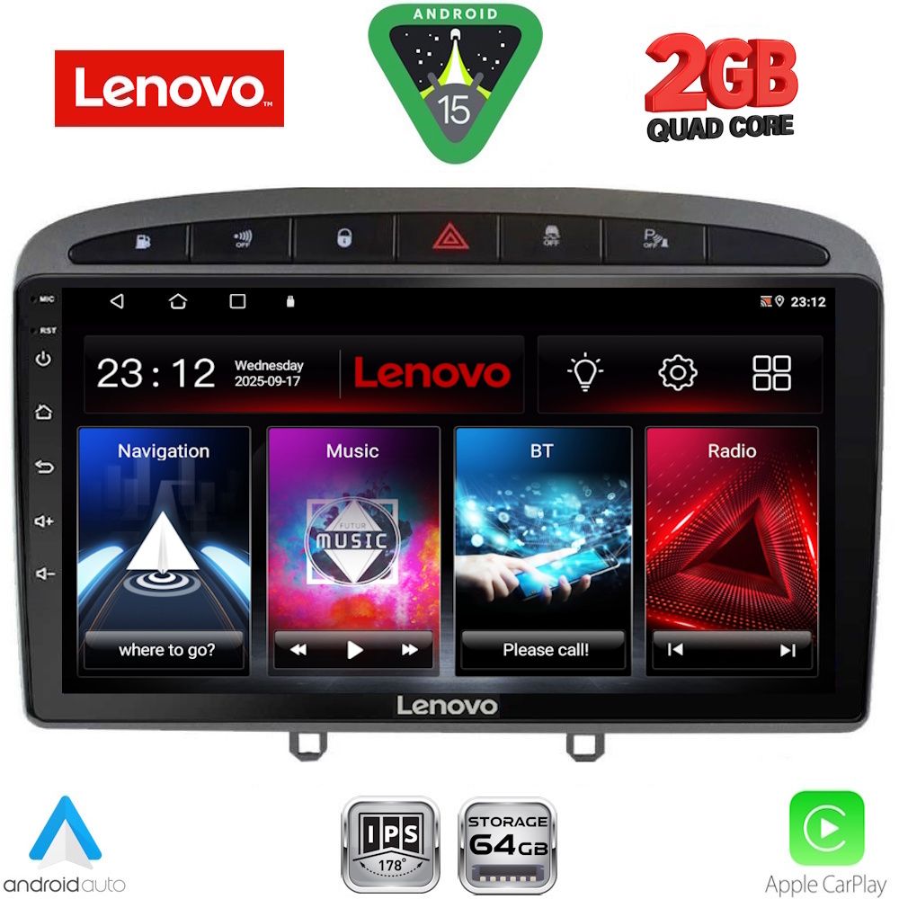 LENOVO LVD 2513GR_CPA (9inc) MULTIMEDIA TABLET for PEUGEOT 308 mod. 2007-2012 - RCZ mod. 2009-2015 (GREY)