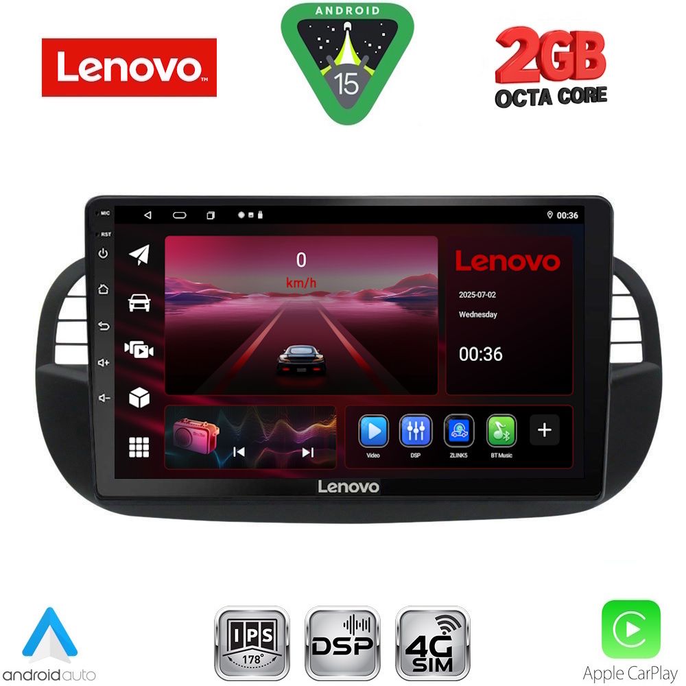 LENOVO LVF 5130BL_CPA (9inc) MULTIMEDIA TABLET for FIAT 500 mod. 2007-2015 (BLACK)