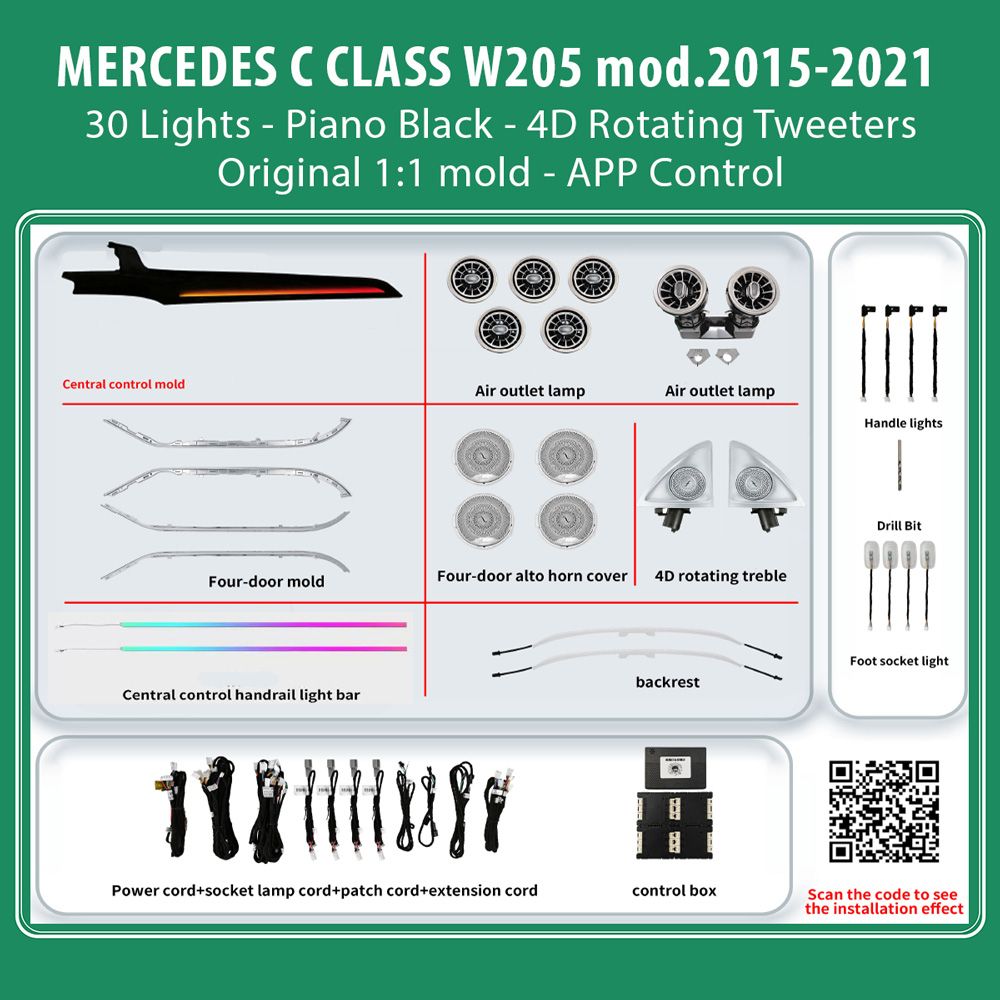 DIQ AMBIENT MERCEDES C BC10M7 (Digital iQ Ambient Light for Mercedes C (W205) mod. 2015-2021 with 30 Lights