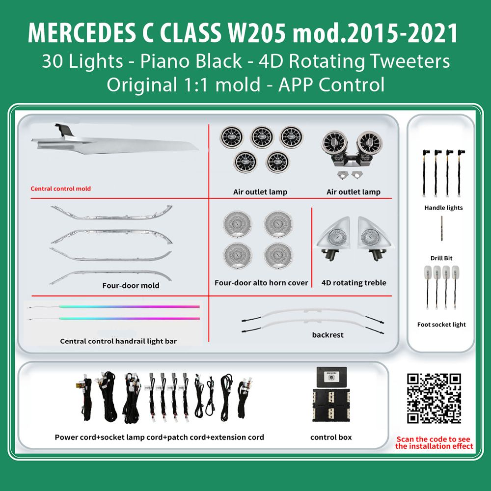 DIQ AMBIENT MERCEDES C BC10D7 (Digital iQ Ambient Light for Mercedes C (W205) mod. 2015-2021 with 30 Lights