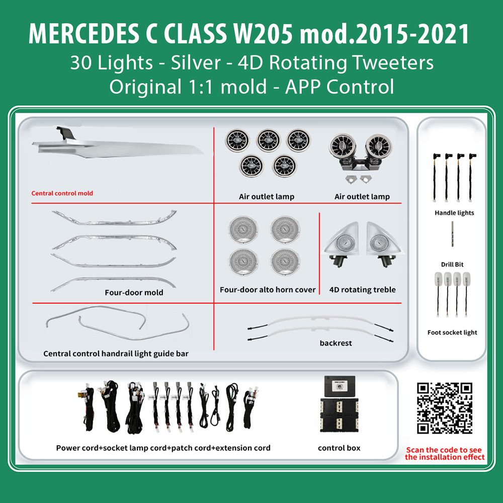 DIQ AMBIENT MERCEDES C BC10D7 (Digital iQ Ambient Light for Mercedes C (W205) mod. 2015-2021 with 30 Lights