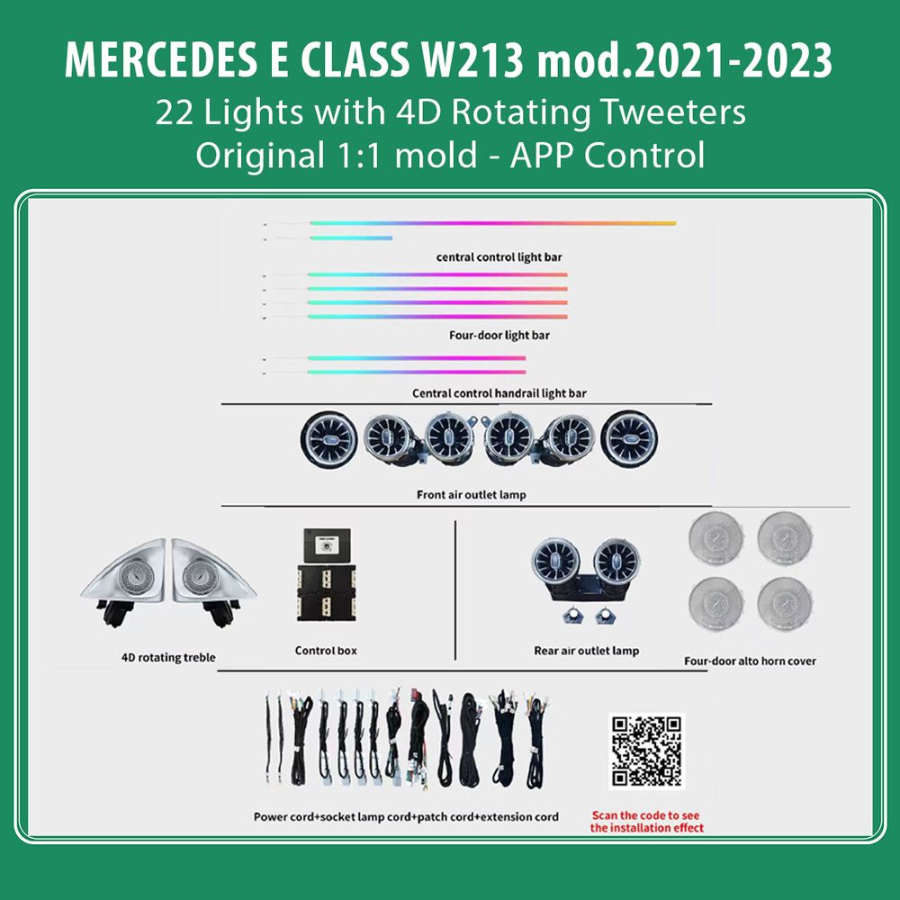DIQ AMBIENT MERCEDES E (W213) BC07M5X (Digital iQ Ambient Light for Mercedes E (W213) mod. 2021-2023 with 22 Lights)