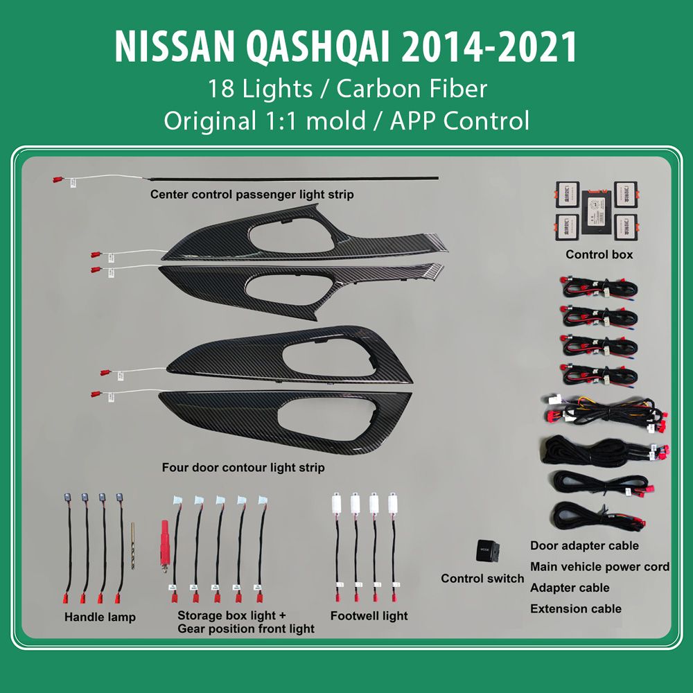 DIG AMBIENT NISSAN QASHQAI II (CF) (Digital iQ Ambient Light for NISSAN QASHQAI mod. 2014-2021 with 18 Lights) CARBON FIBER