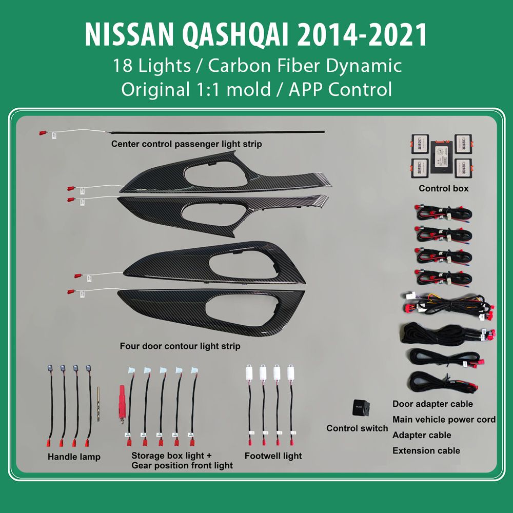 DIQ AMBIENT NISSAN QASHQAI II (CF) DYN (Digital iQ Ambient Light for NISSAN QASHQAI mod. 2014-2021 with 18 Lights) CARBON FIBER DYNAMIC