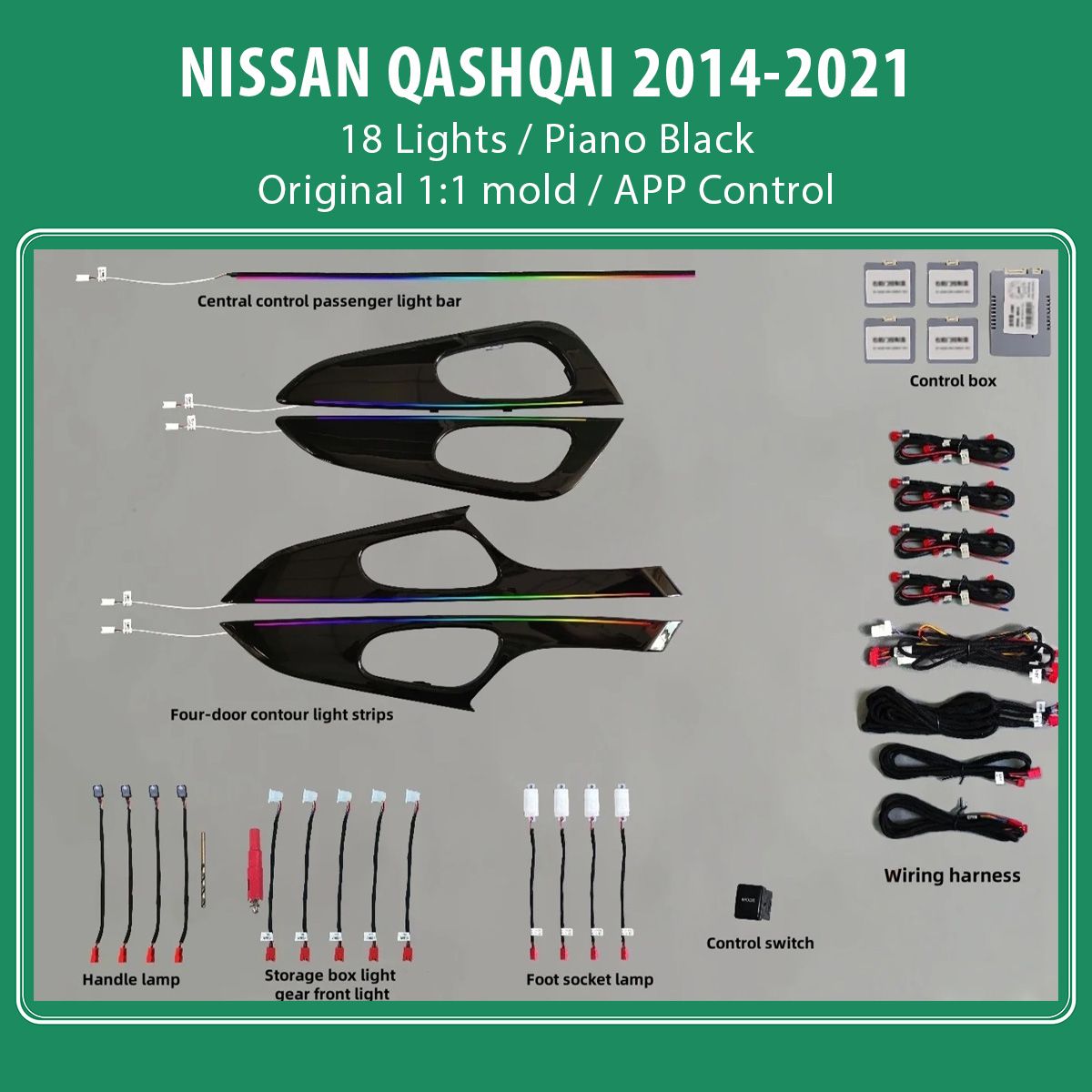 DIG AMBIENT NISSAN QASHQAI II (PB) (Digital iQ Ambient Light for NISSAN QASHQAI mod. 2014-2021 with 18 Lights) PIANO BLACK