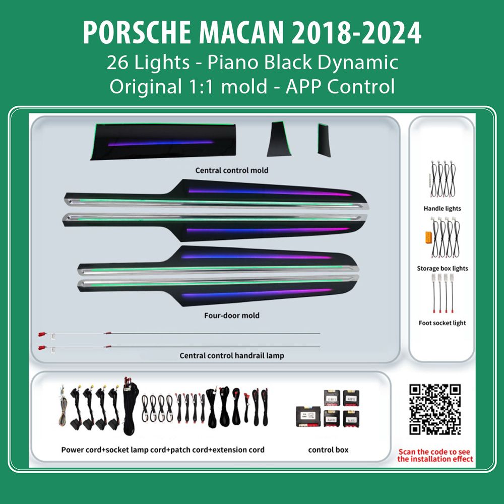 DIQ AMBIENT PORSCHE BSJ03D (Digital iQ Ambient Light for Porsche Macan mod. 2018-2024 with 26 Lights) PIANO BLACK DYNAMIC