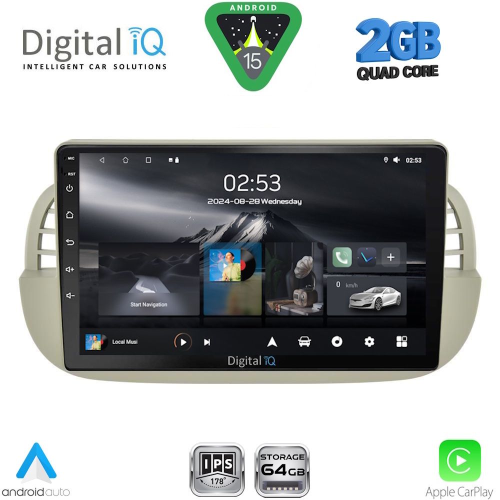 DIGITAL IQ RSD 1130BG_CPA (9inc) MULTIMEDIA TABLET for FIAT 500 mod. 2007-2015 (BEIGE)