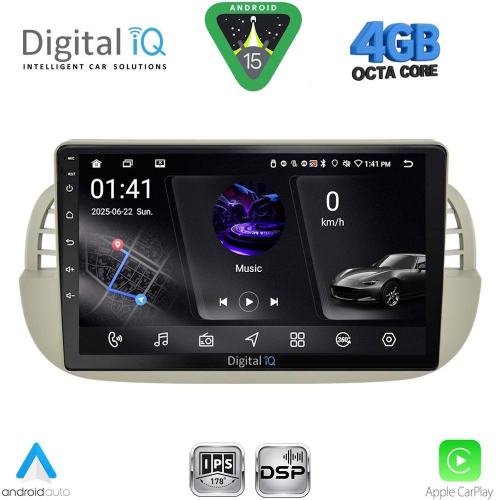 DIGITAL IQ RSG 6130BG_CPA (9inc) MULTIMEDIA TABLET for FIAT 500 mod. 2007-2015 (BEIGE)