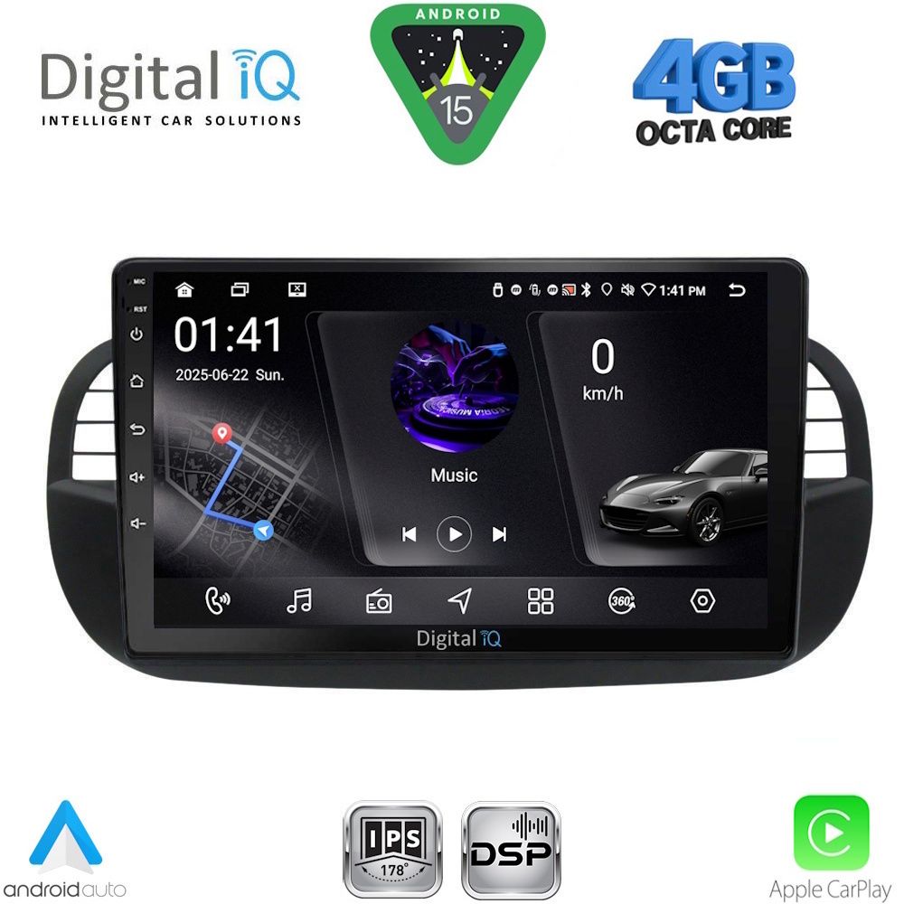 DIGITAL IQ RSG 6130BL_CPA (9inc) MULTIMEDIA TABLET for FIAT 500 mod. 2007-2015 (BLACK)