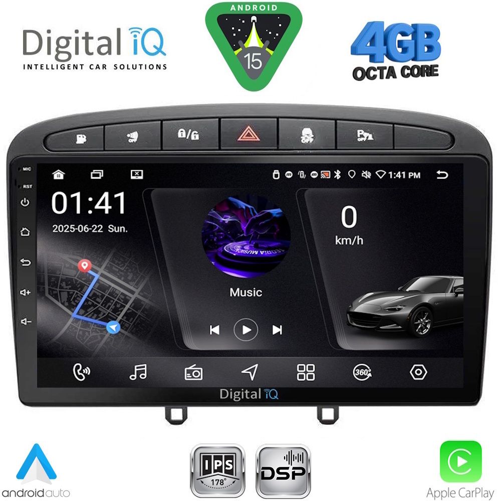 DIGITAL IQ RSG 6513BL_CPA (9inc) MULTIMEDIA TABLET for PEUGEOT 308 mod.2007-2012 - RCZ mod.2009-2015 (BLACK)