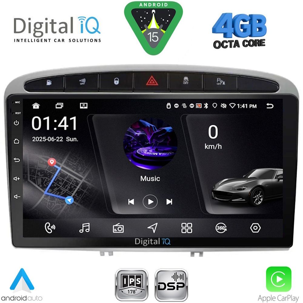 DIGITAL IQ RSG 6513SL_CPA (9inc) MULTIMEDIA TABLET for PEUGEOT 308 mod.2007-2012 - RCZ mod. 2009-2015 (SILVER)