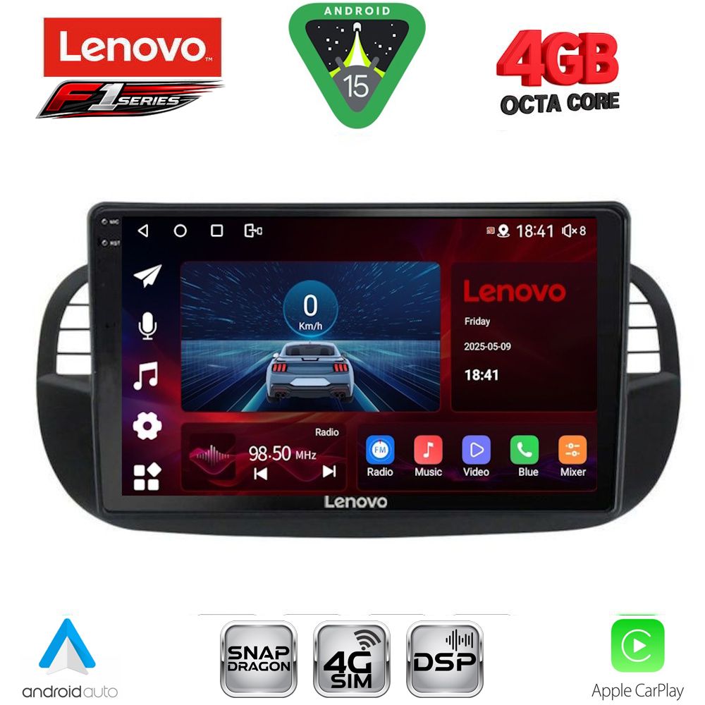 LENOVO SSQ 9130BL_CPA (9inc) MULTIMEDIA TABLET for FIAT 500 mod. 2007-2015 (BLACK)