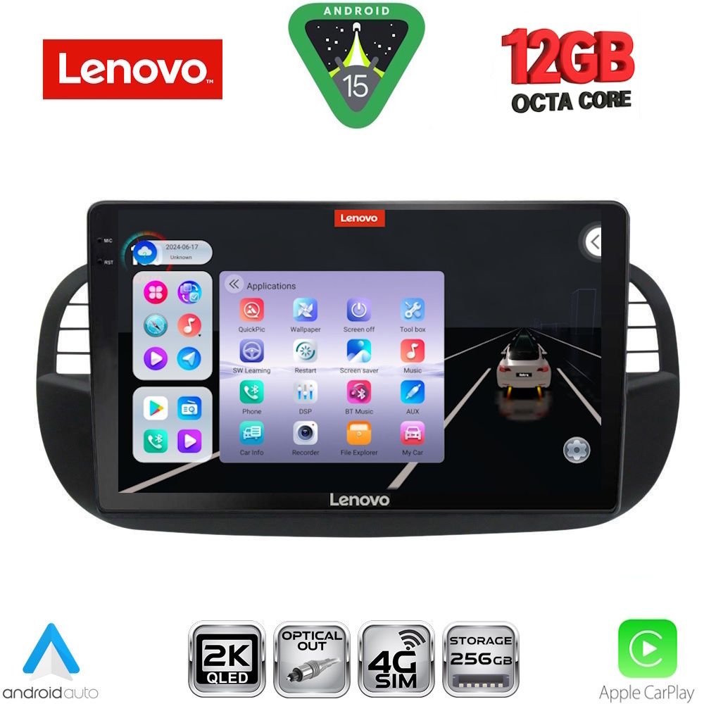 LENOVO SSZ 12130BL_CPA (9inc) MULTIMEDIA TABLET for FIAT 500 mod. 2007-2015 (BLACK)