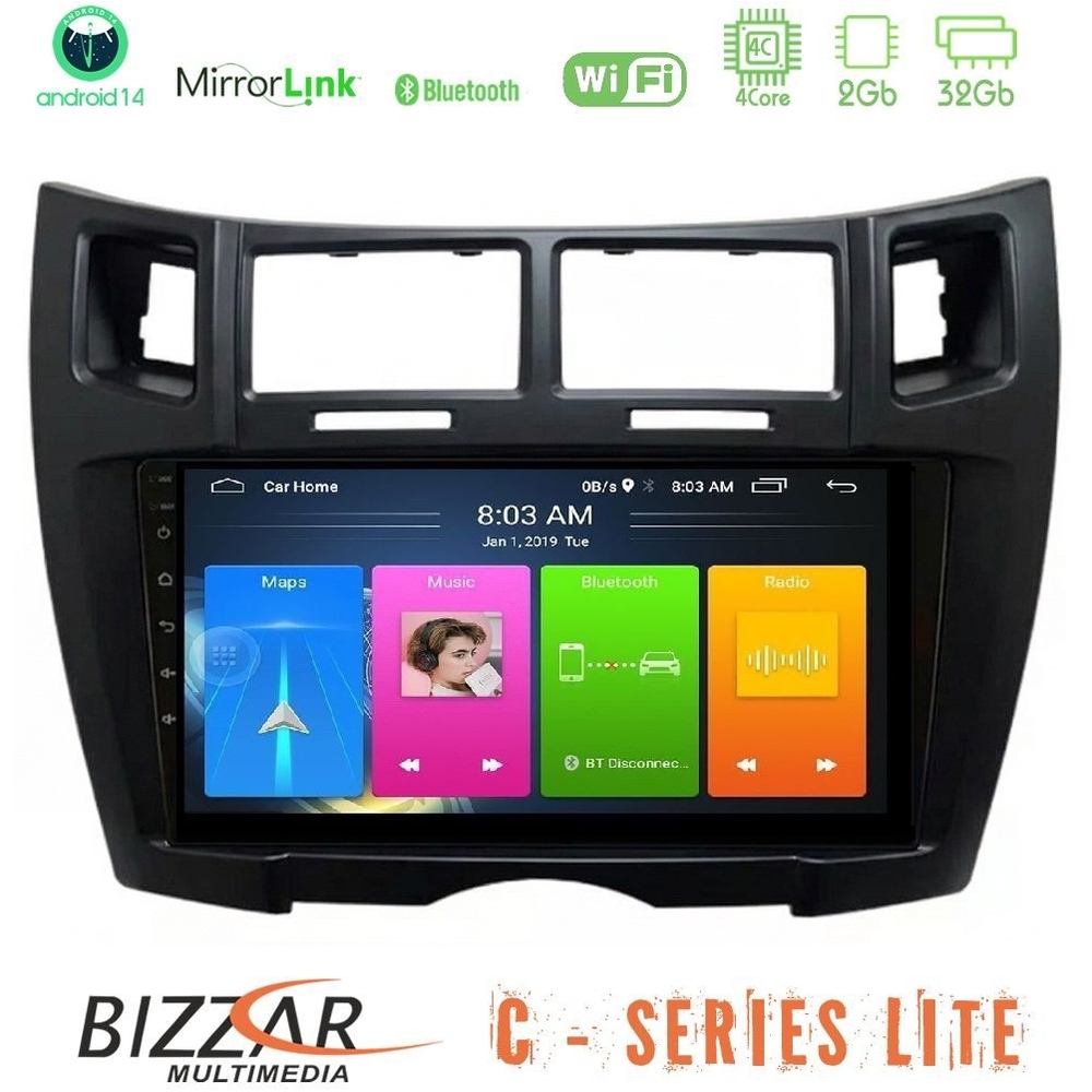Bizzar C Series Lite 4Core Android14 2+32GB Toyota Yaris Navigation Multimedia Tablet 9" (Μαύρο Χρώμα)