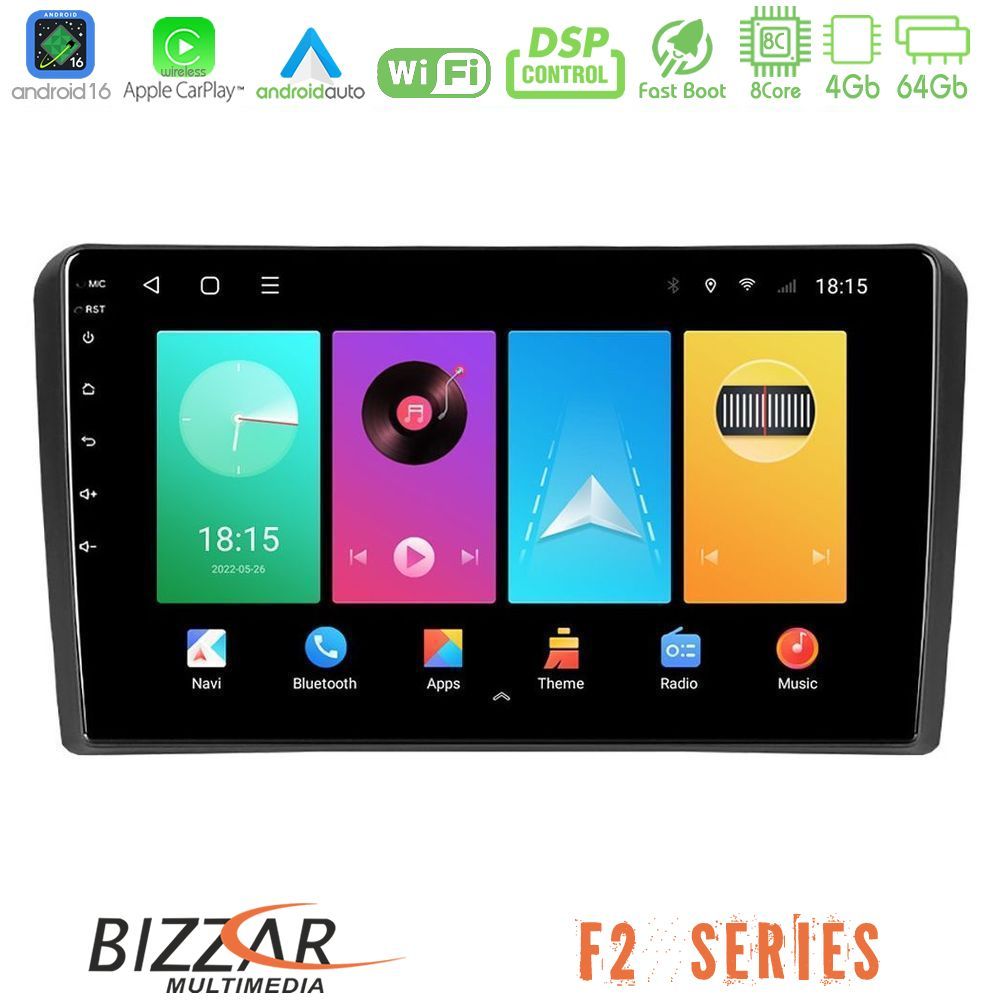 Bizzar F2 Series 8Core Android16 4+64GB Audi A3 8P Navigation Multimedia Tablet 9"