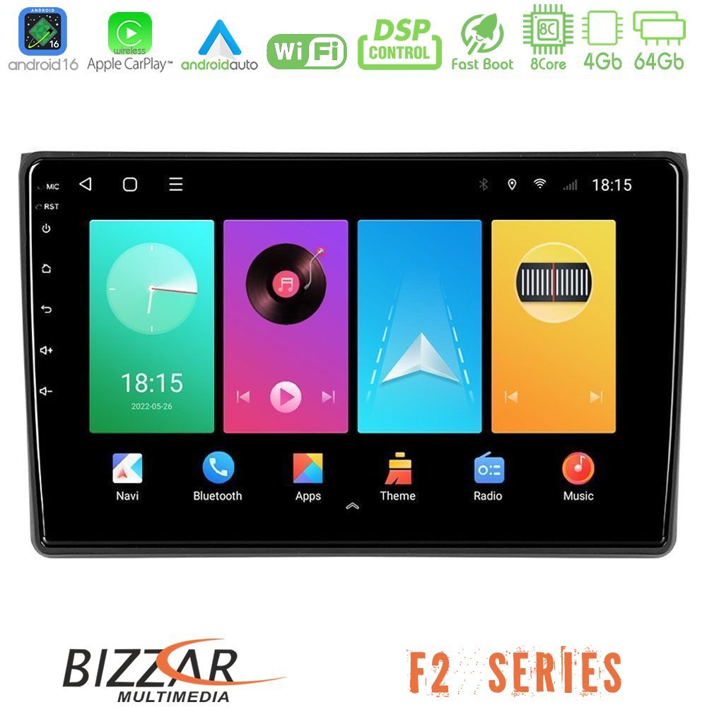 Bizzar F2 Series 8Core Android16 4+64GB Audi A4 B7 Navigation Multimedia Tablet 9"