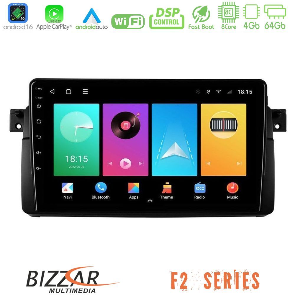 Bizzar F2 Series 8Core Android16 4+64GB BMW E46 Navigation Multimedia Tablet 9"