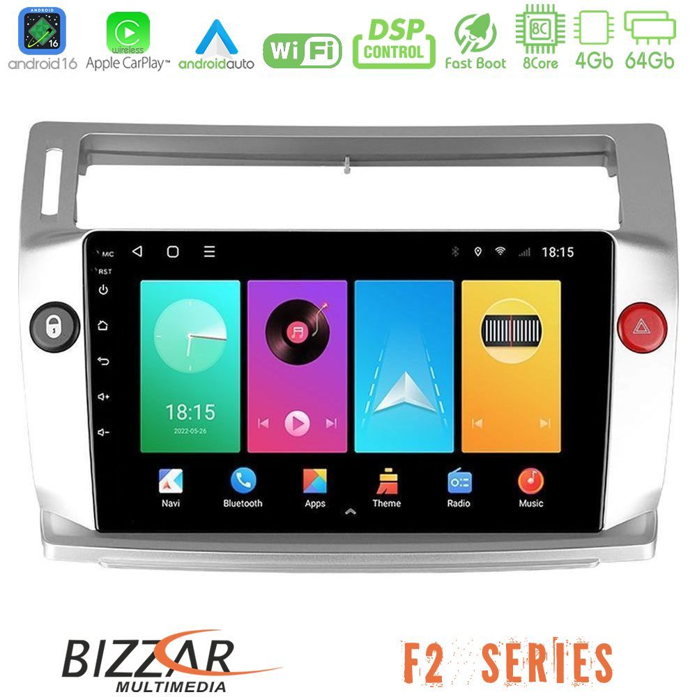Bizzar F2 Series 8Core Android16 4+64GB  Citroen C4 2004-2010 Navigation Multimedia Tablet 9"