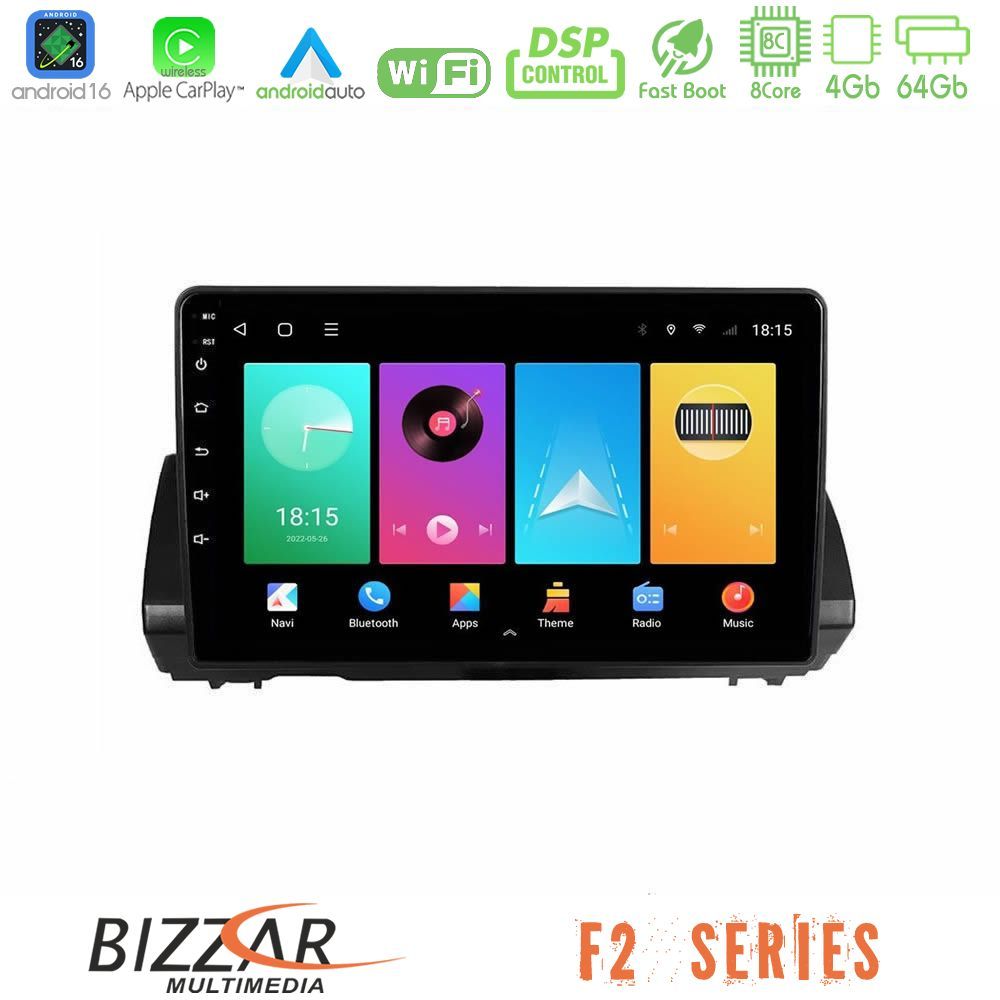 Bizzar F2 Series 8Core Android16 4+64GB Dacia Sandero/Logan/Jogger 2022-> Navigation Multimedia Tablet 9"
