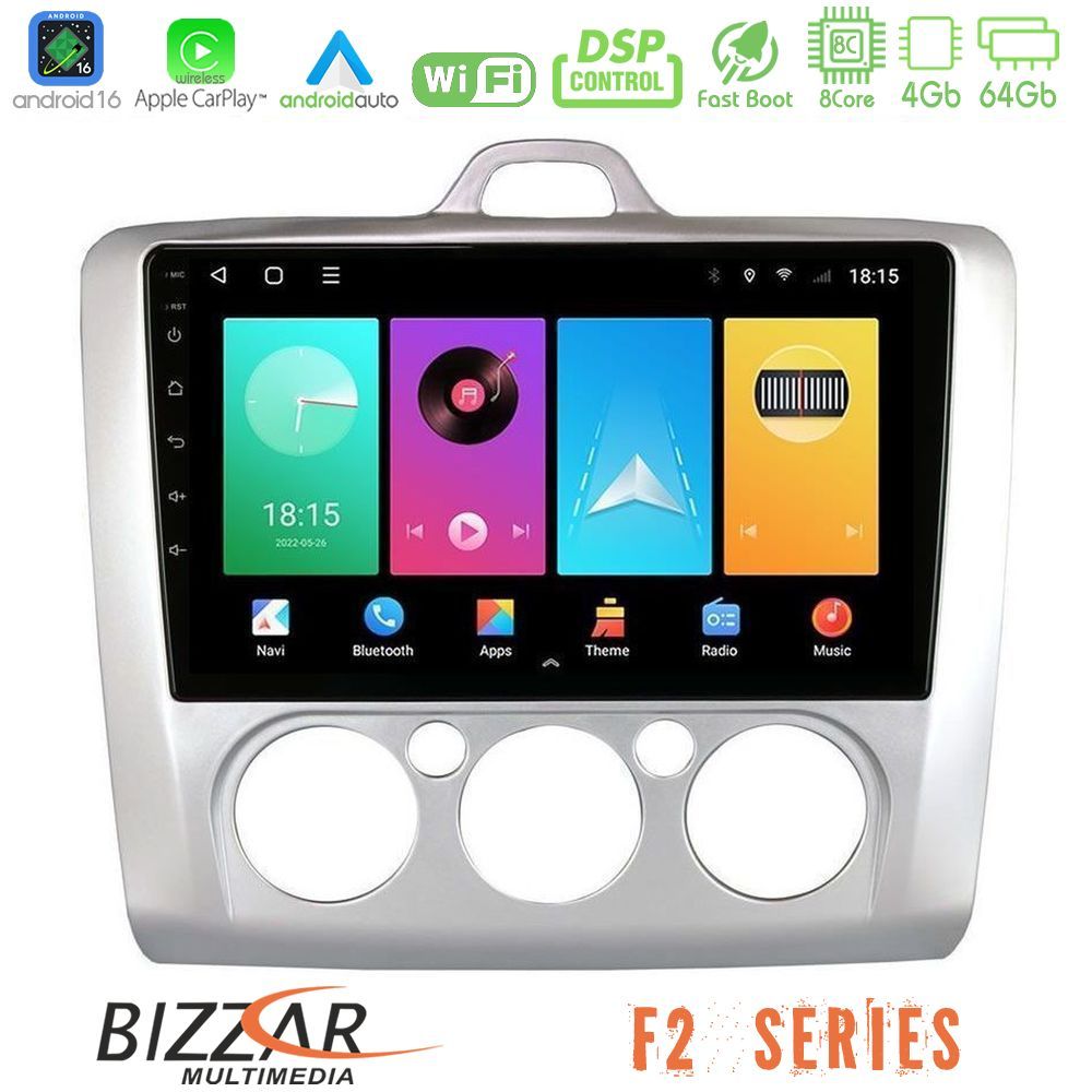 Bizzar F2 Series 8Core Android16 4+64GB  Ford Focus Manual AC Navigation Multimedia Tablet 9"