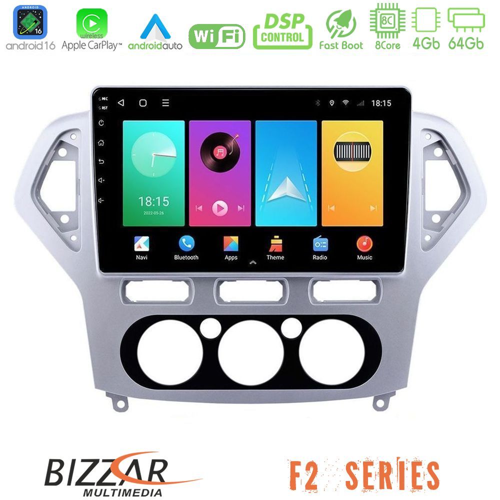 Bizzar F2 Series 8Core Android16 4+64GB  Ford Mondeo 2007-2010 Manual A/C Navigation Multimedia Tablet 10"