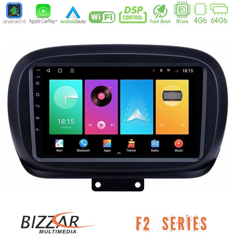 Bizzar F2 Series 8Core Android16 4+64GB  Fiat 500X Navigation Multimedia Tablet 9"