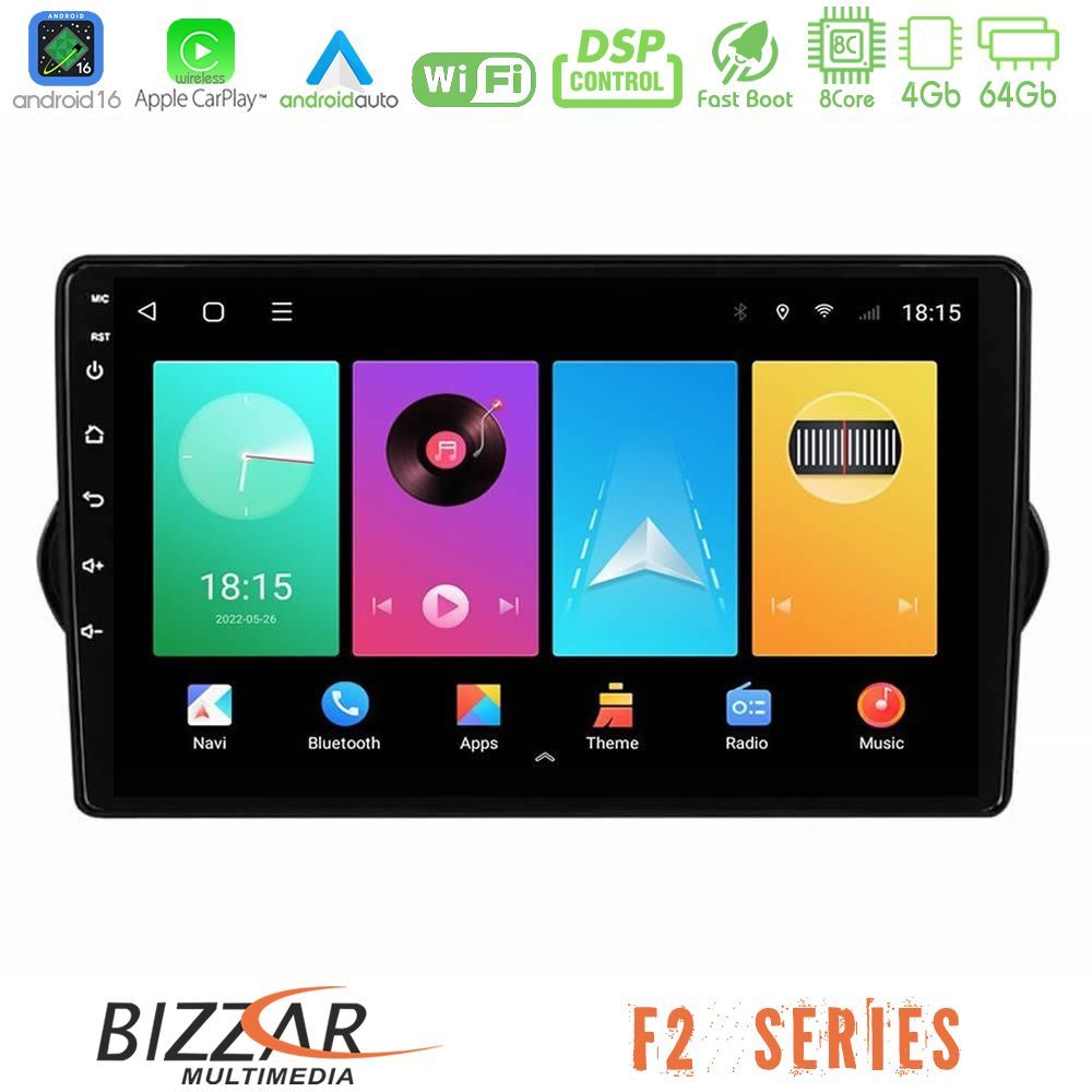 Bizzar F2 Series 8Core Android16 4+64GB Fiat Tipo 2015-2022 (Hatchback) Navigation Multimedia Tablet 9"