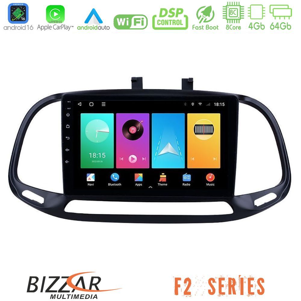 Bizzar F2 Series 8Core Android16 4+64GB  Fiat Doblo 2015-2022 Navigation Multimedia Tablet 9"