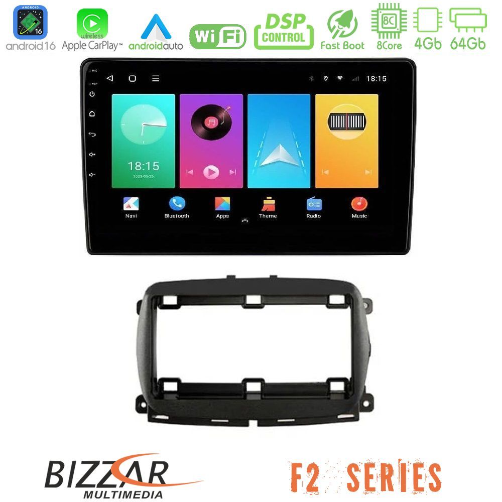 Bizzar F2 Series 8Core Android16 4+64GB Fiat 500 2016> Navigation Multimedia Tablet 9"