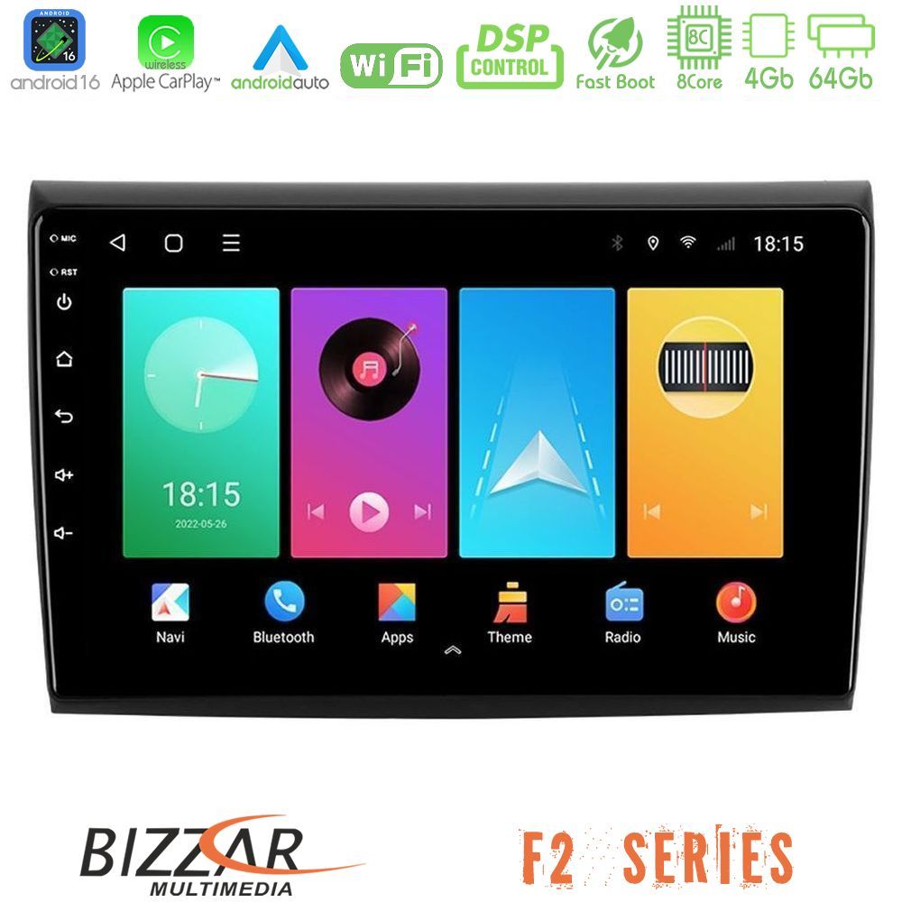 Bizzar F2 Series 8Core Android16 4+64GB Fiat Bravo Navigation Multimedia Tablet 9"