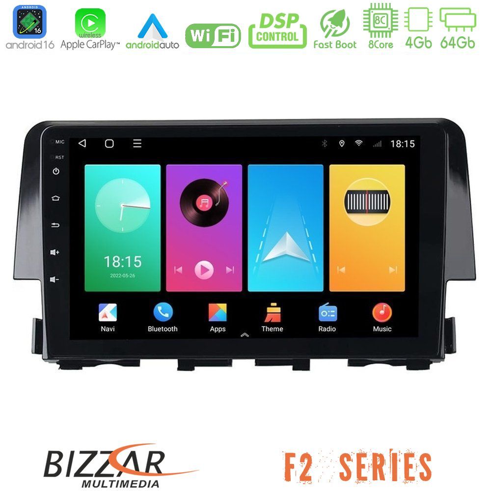 Bizzar F2 Series 8Core Android16 4+64GB  Honda Civic 2016-2020 Navigation Multimedia Tablet 9"