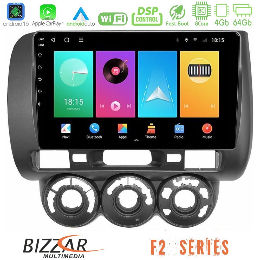 Bizzar F2 Series 8Core Android16 4+64GB  Honda Jazz 2002-2008 (Manual A/C) Navigation Multimedia Tablet 9"