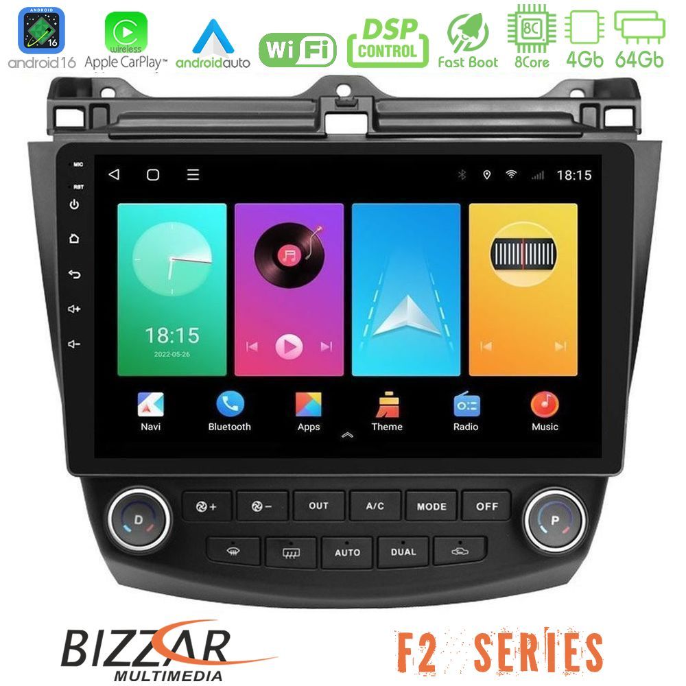 Bizzar F2 Series 8Core Android16 4+64GB Honda Accord 2002-2008 Navigation Multimedia Tablet 10"