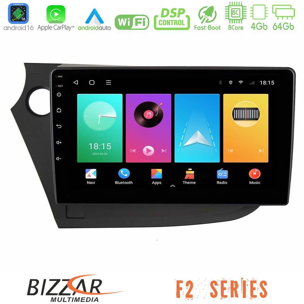 Bizzar F2 Series 8Core Android16 4+64GB Honda Insight 2009-2015 Navigation Multimedia Tablet 9"