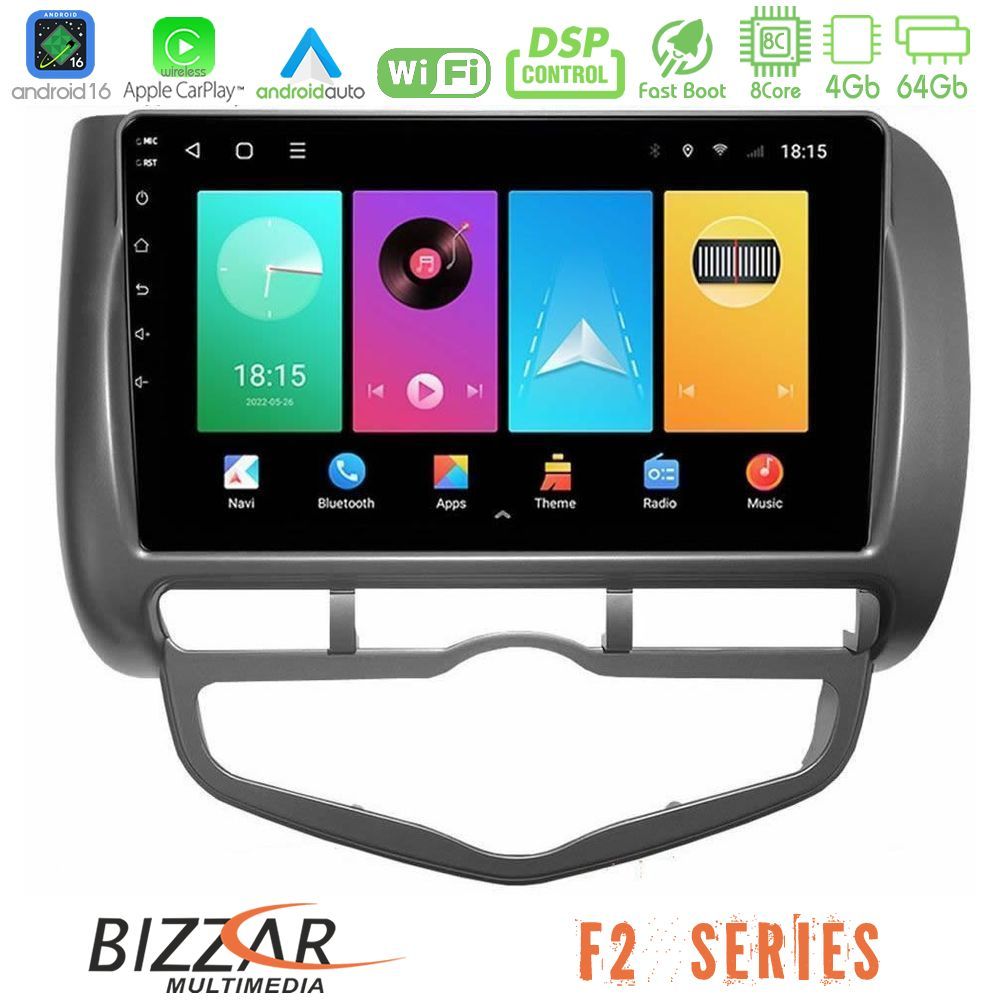 Bizzar F2 Series 8Core Android16 4+64GB  Honda Jazz 2002-2008 (Auto A/C) Navigation Multimedia Tablet 9"