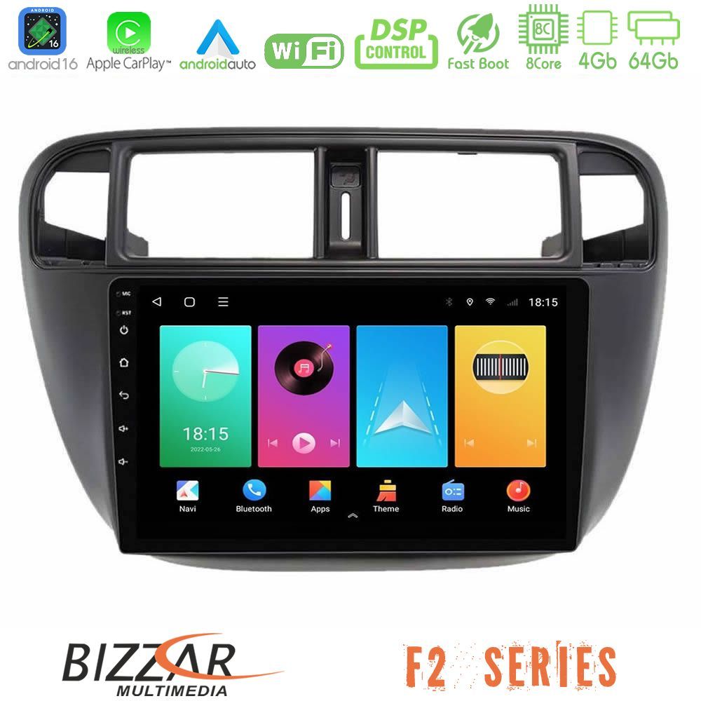 Bizzar F2 Series 8Core Android16 4+64GB Honda Civic 1995-2001 Navigation Multimedia Tablet 9"