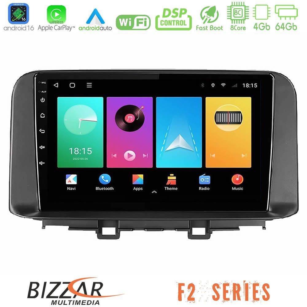Bizzar F2 Series 8Core Android16 4+64GB  Hyundai Kona 2018-2023 Navigation Multimedia Tablet 10"