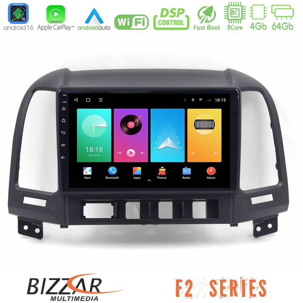 Bizzar F2 Series 8Core Android16 4+64GB Hyundai Santa Fe 2006-2013 Navigation Multimedia Tablet 10"