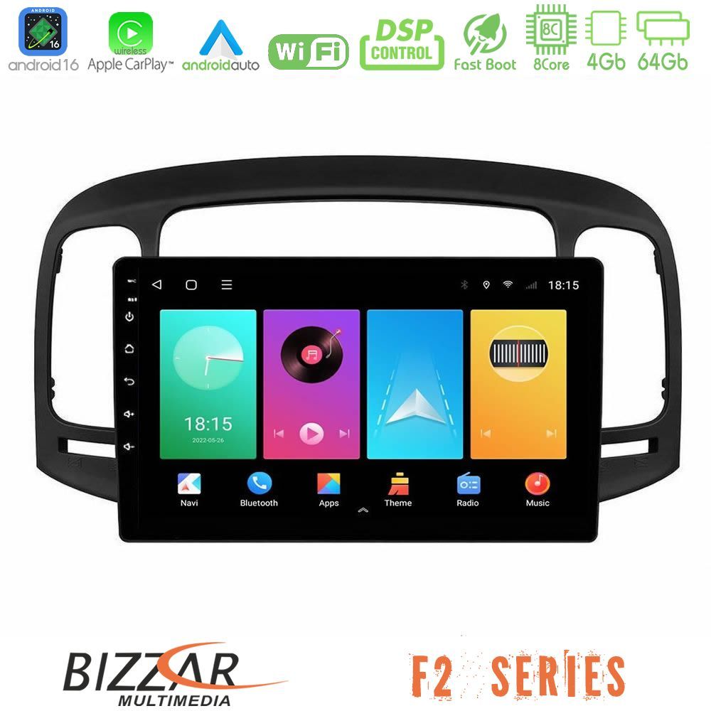 Bizzar F2 Series 8Core Android16 4+64GB Hyundai Accent 2006-2011 Navigation Multimedia Tablet 9"