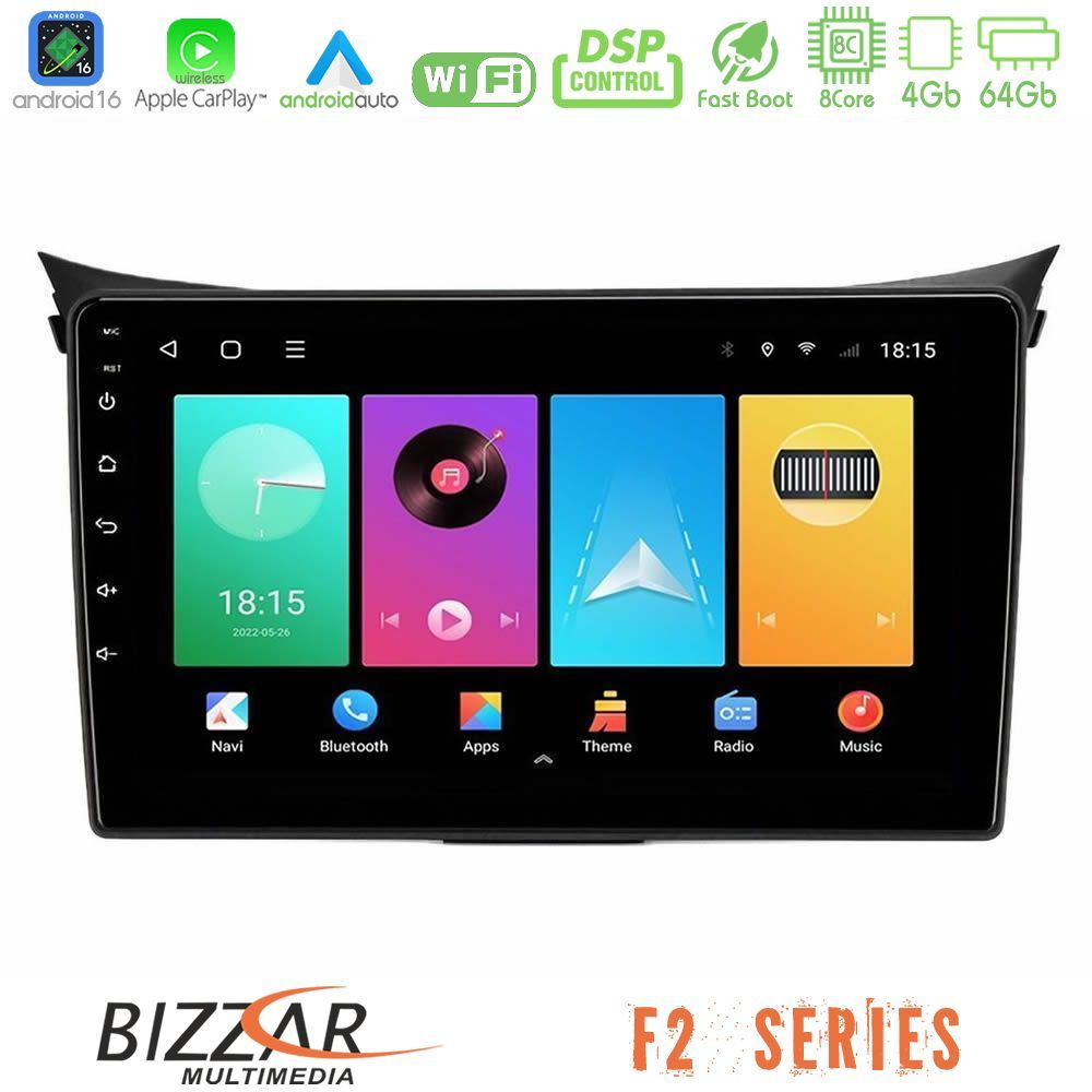 Bizzar F2 Series 8Core Android16 4+64GB Hyundai i30 2012-2017 Navigation Multimedia Tablet 9"