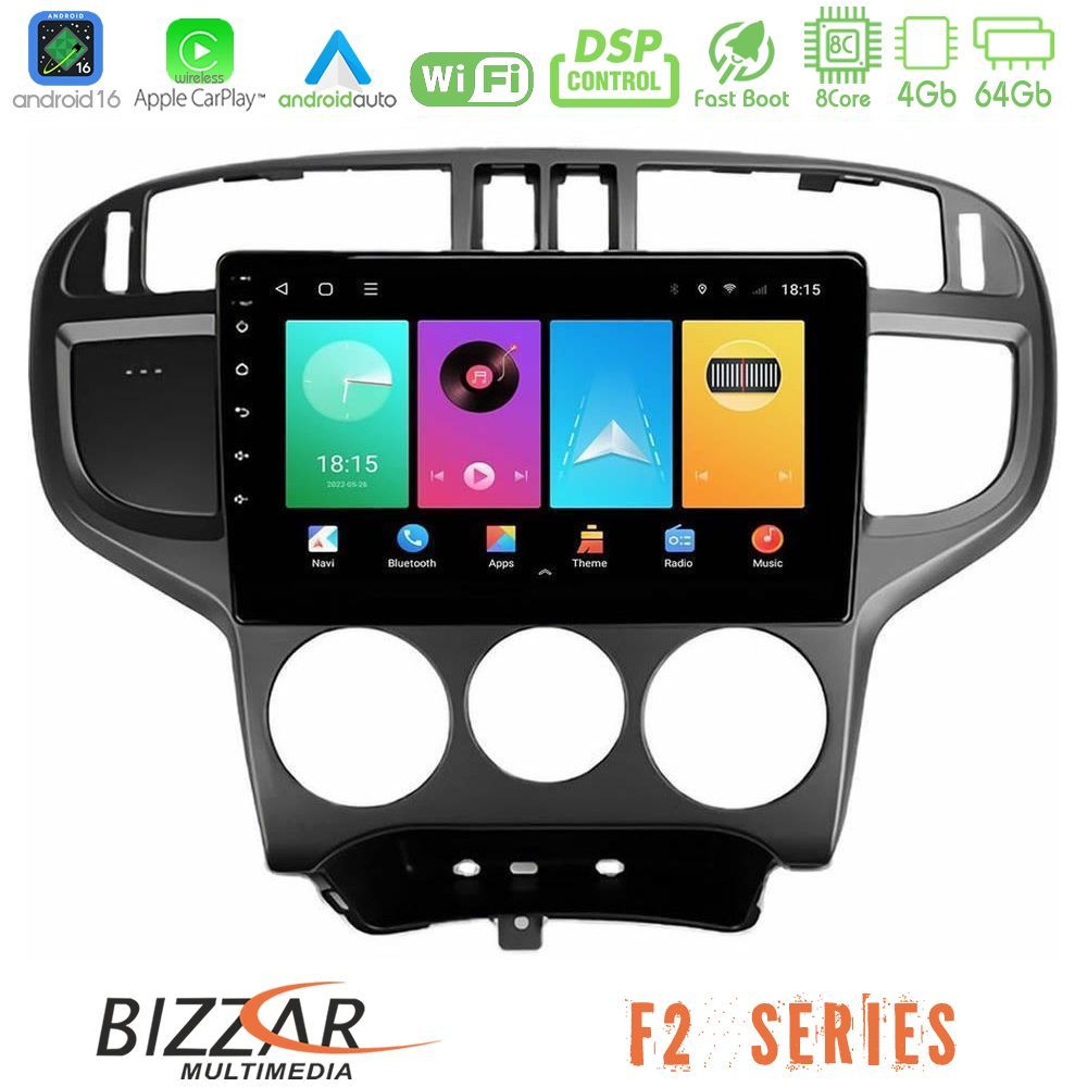 Bizzar F2 Series 8Core Android16 4+64GB Hyundai Matrix 2001-2010 Navigation Multimedia Tablet 9"