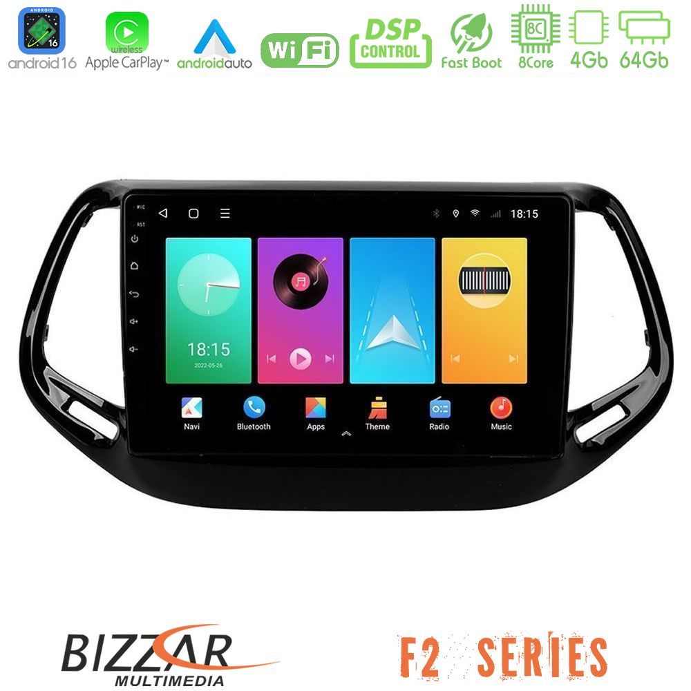 Bizzar F2 Series 8Core Android16 4+64GB  Jeep Compass 2017> Navigation Multimedia Tablet 10"