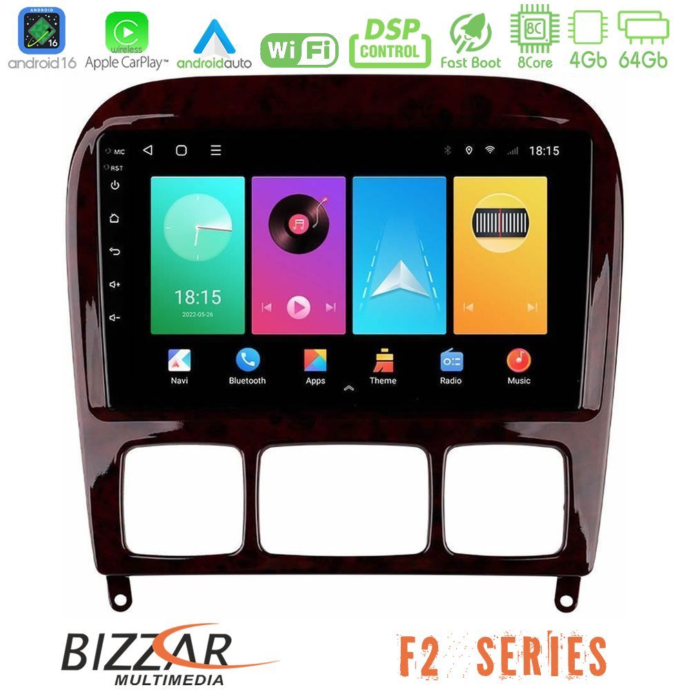 Bizzar F2 Series 8Core Android16 4+64GB Mercedes S Class 1999-2004 (W220) Navigation Multimedia Tablet 9"